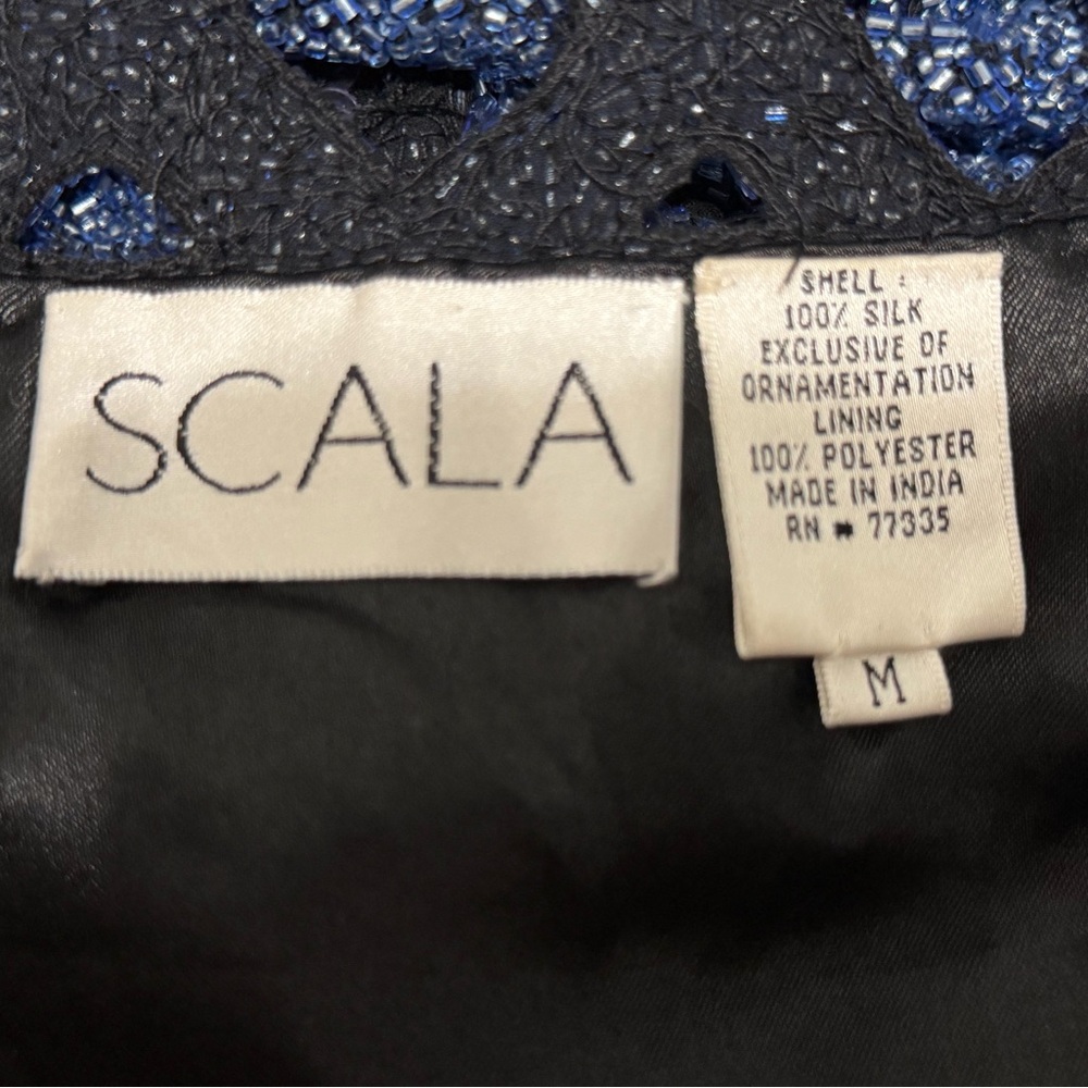 SCALA Fully Beaded Navy Blue Silk Formal Evening Prom Dress Gown Sz M - $1398 - Picture 15 of 16